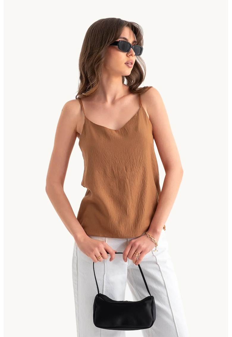 Bluza dama - fara maneci - decolteu in V - maro - bumbac