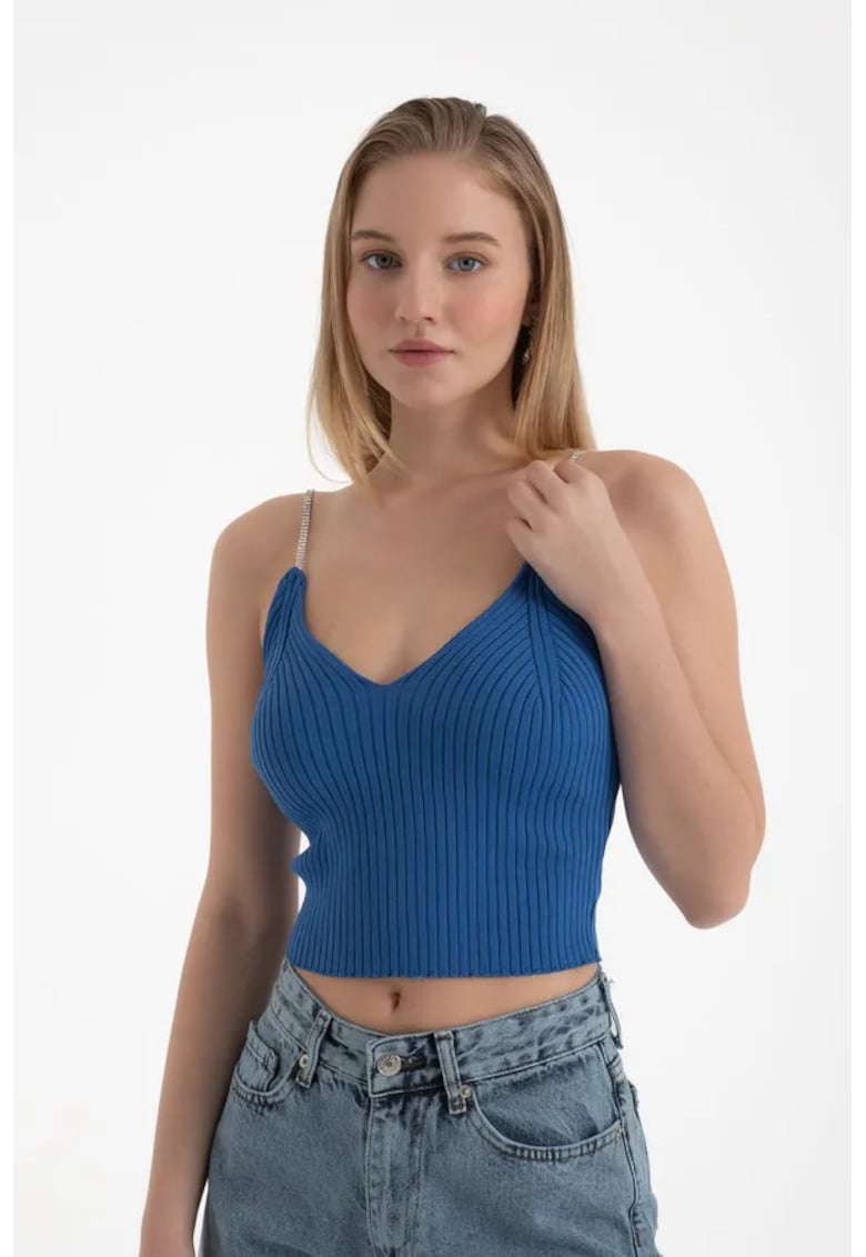 Bluza dama - decolteu rotund - bretele Diamante - albastru - jerseu