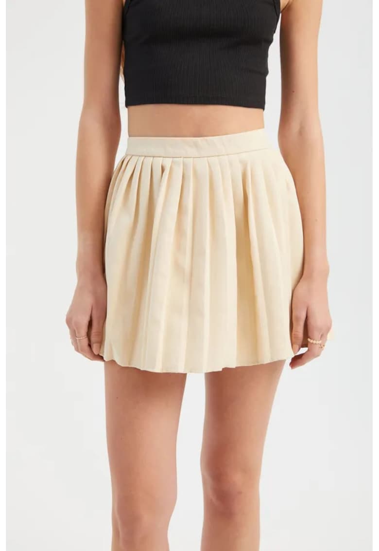 Fusta pantalon mini plisata dama - textil - talie inalta - bej