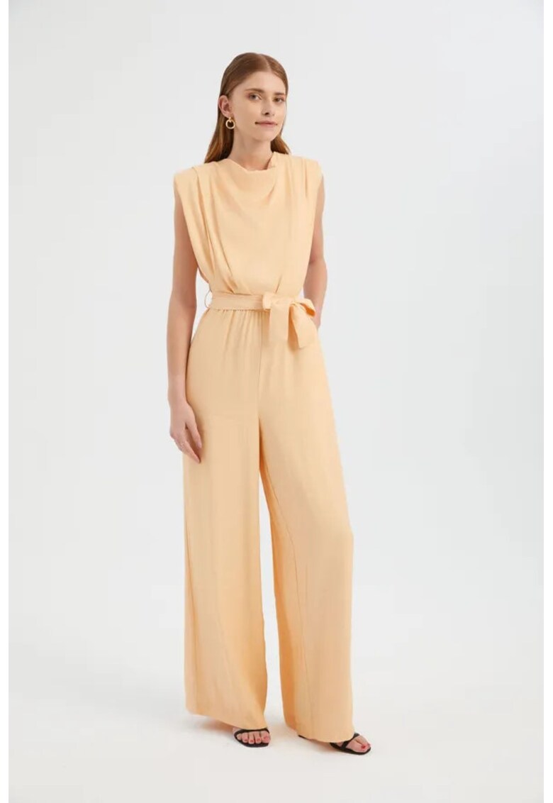 Salopeta dama guler rotund - galben - textil - Galben
