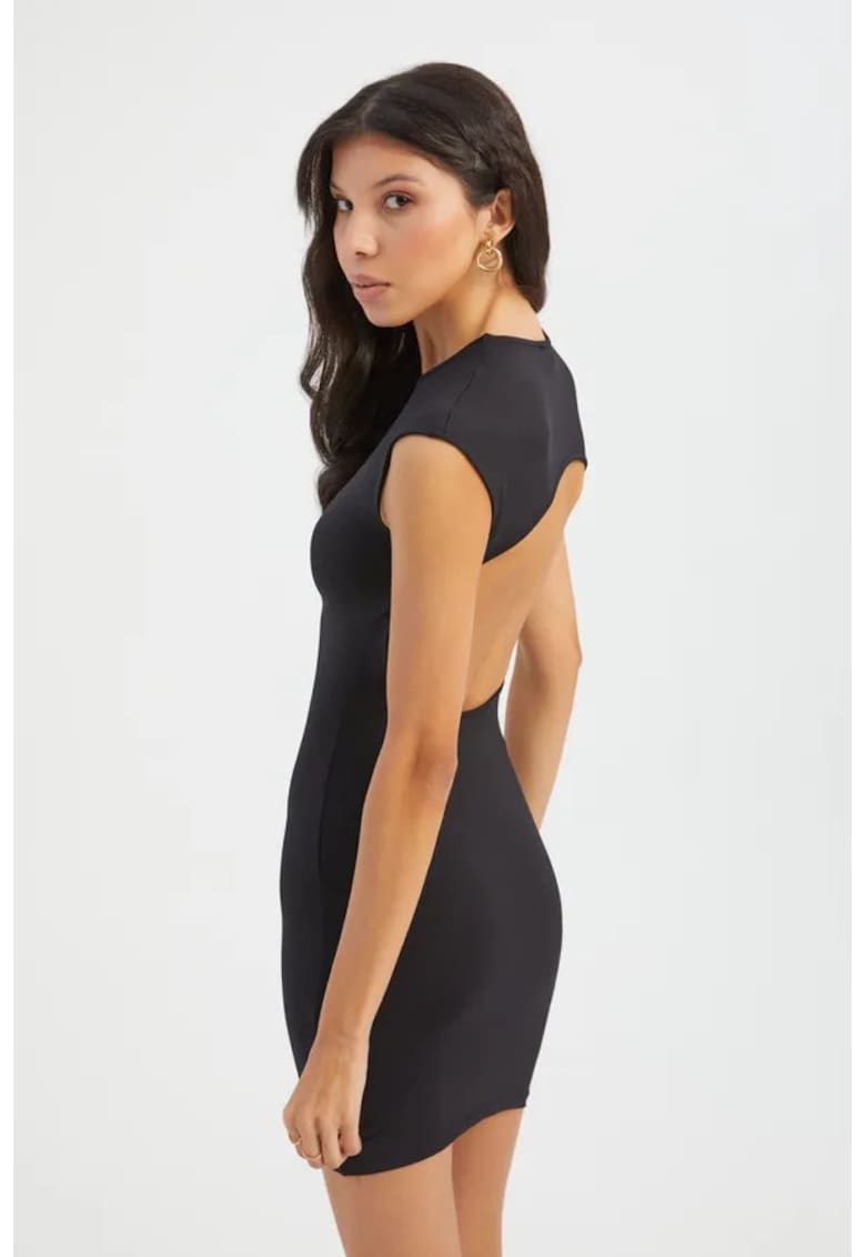 Rochie mini - mulata - cu decolteu rotund - decupaj la spate - neagra - jerseu