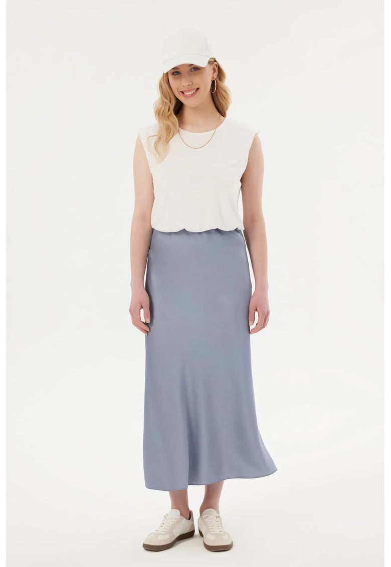 Fusta maxi dama - satin - talie inalta - gri