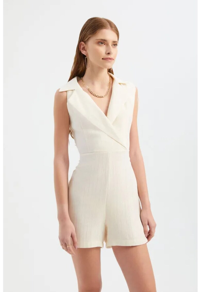 Salopeta dama - Decolteu in V - Bej - Textil