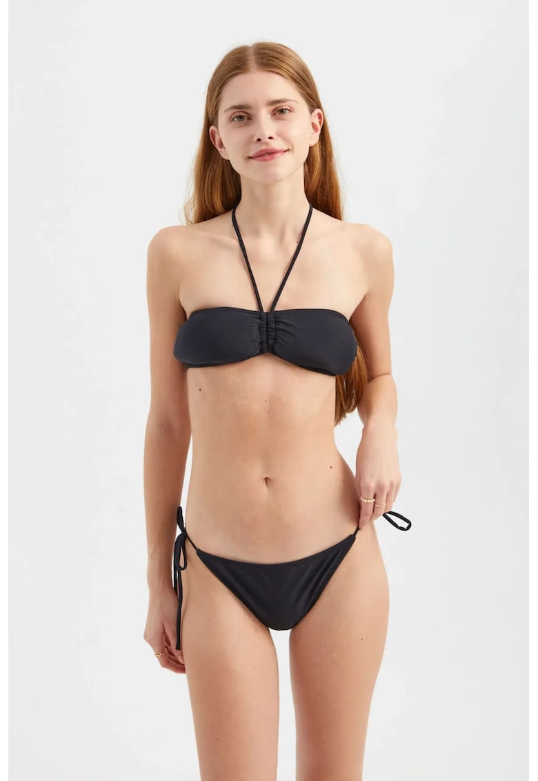 Set bikini - bandeau - legaturi laterale - negru - textil
