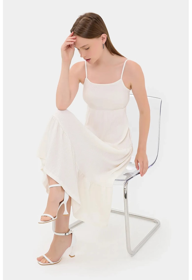 Rochie midi - bretele spaghete - straturi - alb - textil