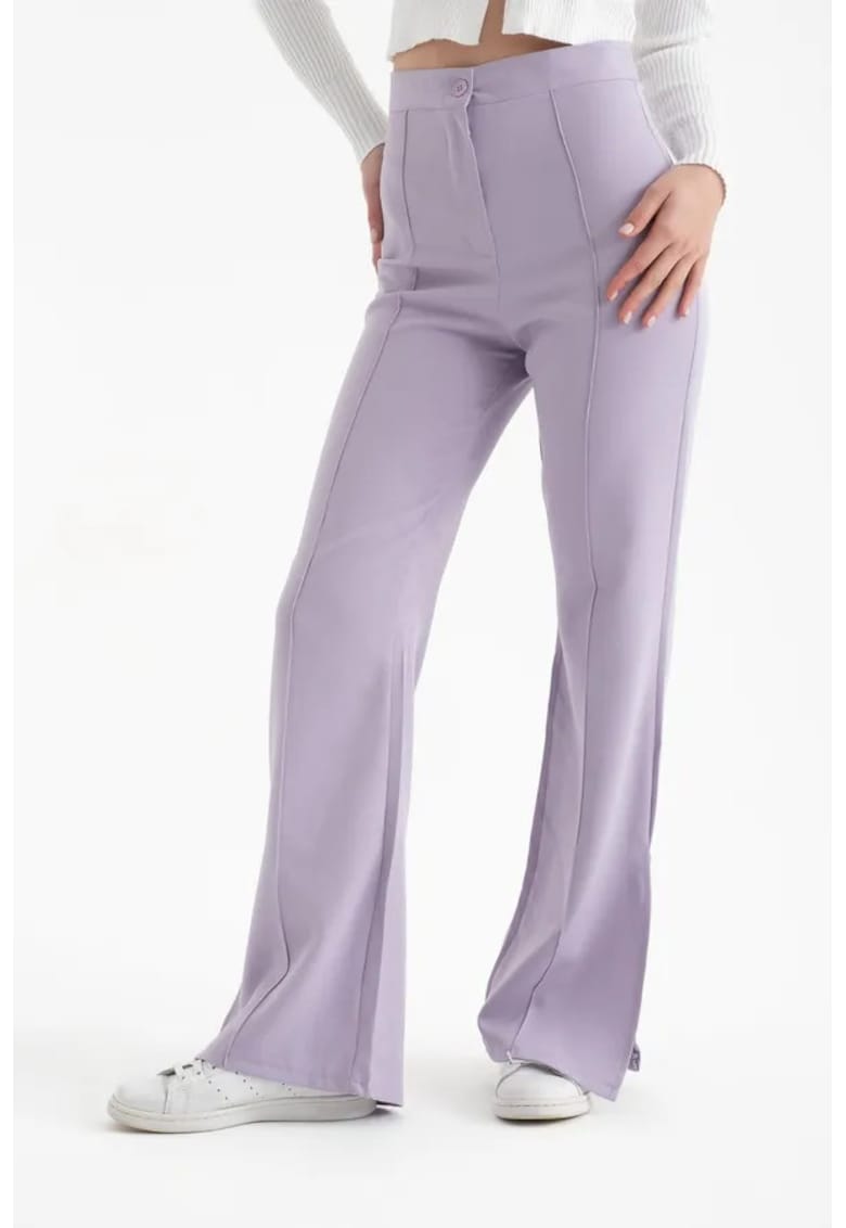 Pantaloni dama - drepti cu talie inalta si crapaturi - violet - textil