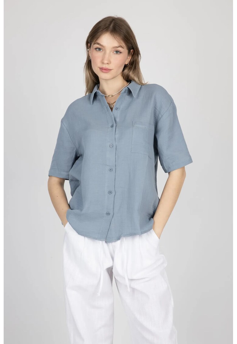 Camasa dama - textil - maneca scurta - albastru