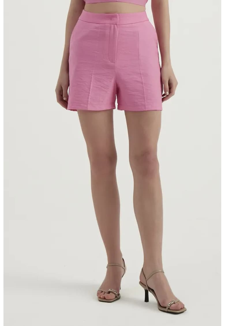 Pantaloni scurti dama - talie inalta - roz - material textil
