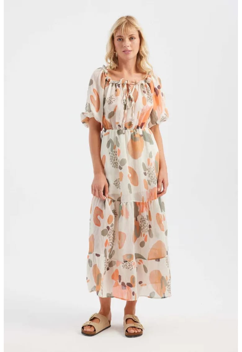 Rochie maxi - umeri goi - multicolor - textil