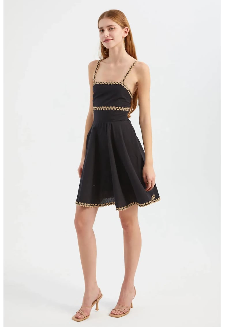 Rochie mini - guler patrat - bretele spaghetti - neagra - textil