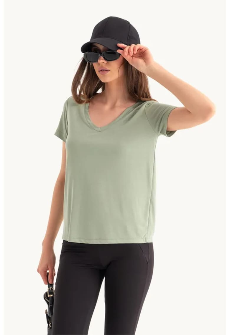 Tricou dama lejer - jerseu - decolteu in V - verde