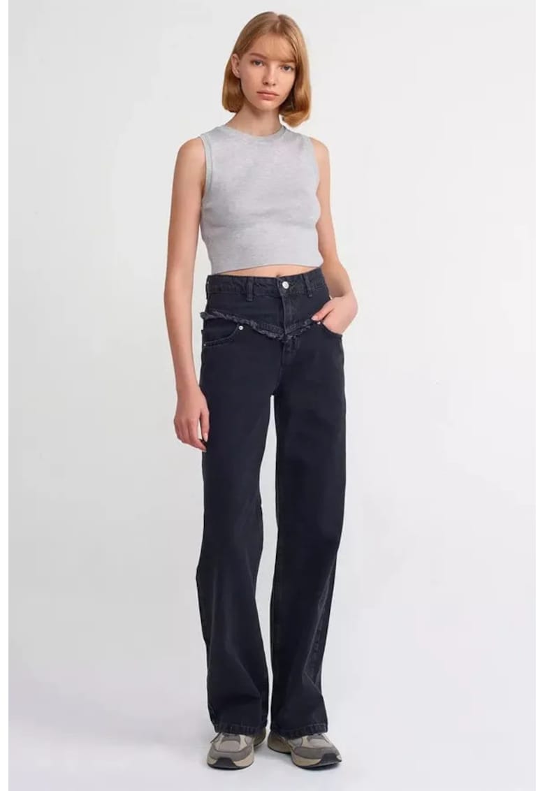 Top dama - top scurt tricotat cu guler rotund - gri - tricot -