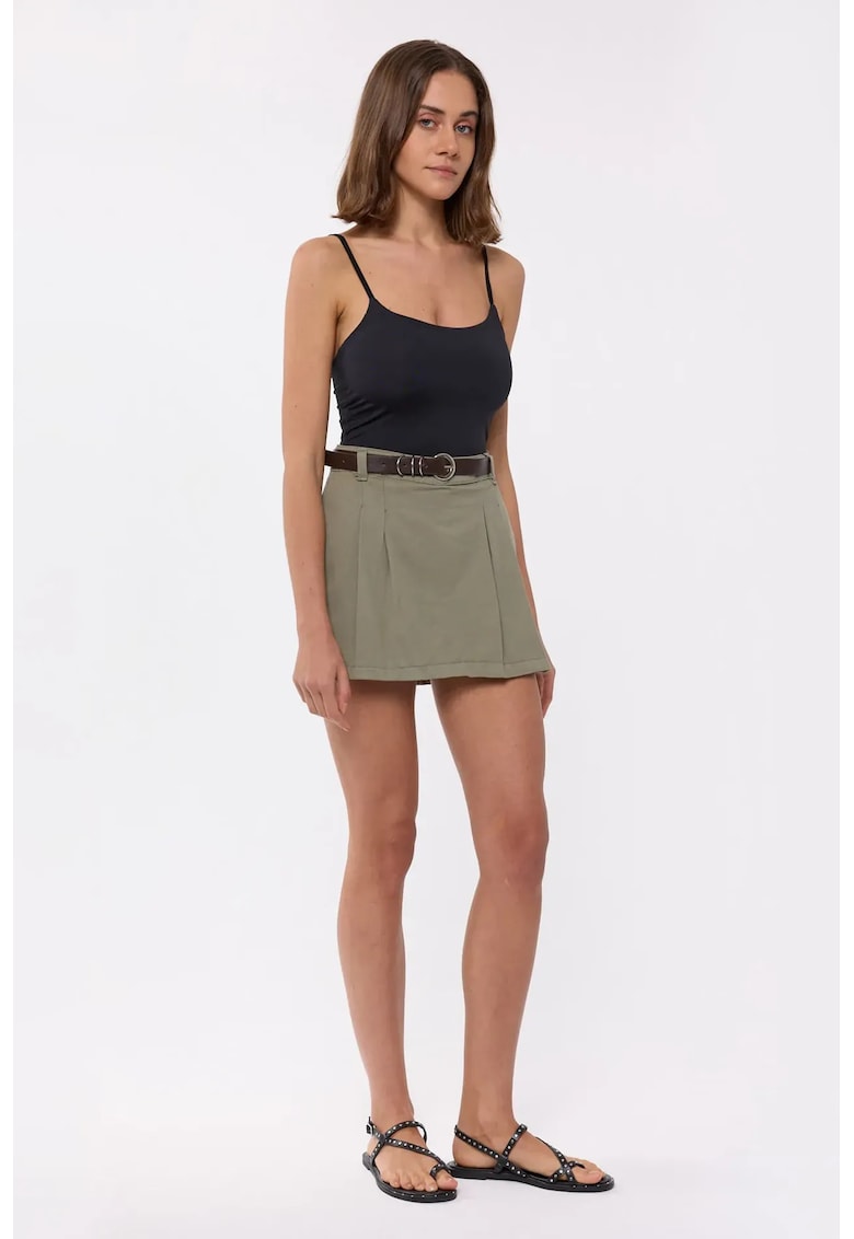 Fusta scurta dama - plisata - tip pantalon - talie inalta - bumbac - verde