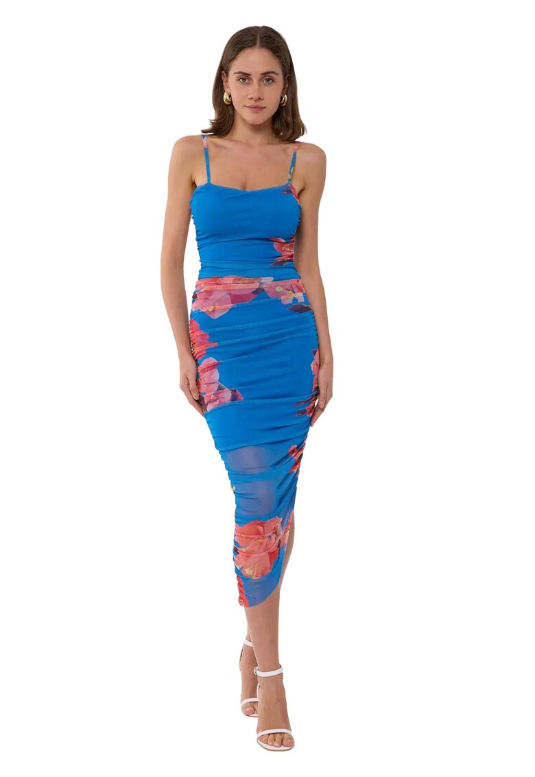 Rochie bodycon cu fronseuri si imprimeu floral