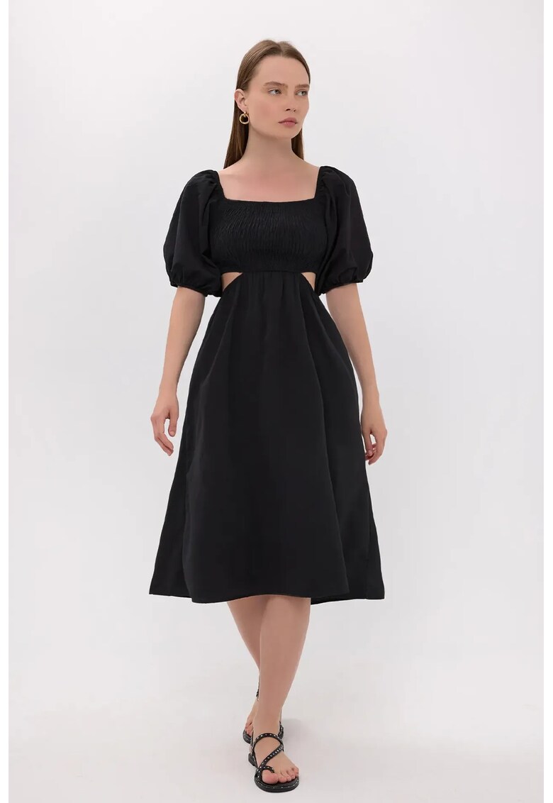 Rochie midi - Bumbac/Elastan - Negru