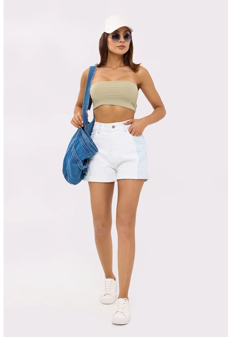 Pantaloni scurti dama talie inalta - alb - denim