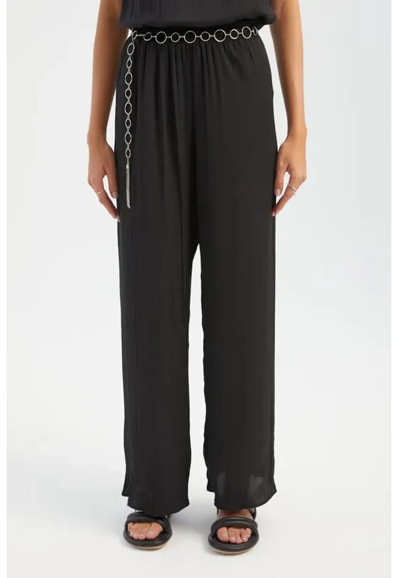 Pantaloni dama - cu talie inalta - croiala dreapta - negri - textil