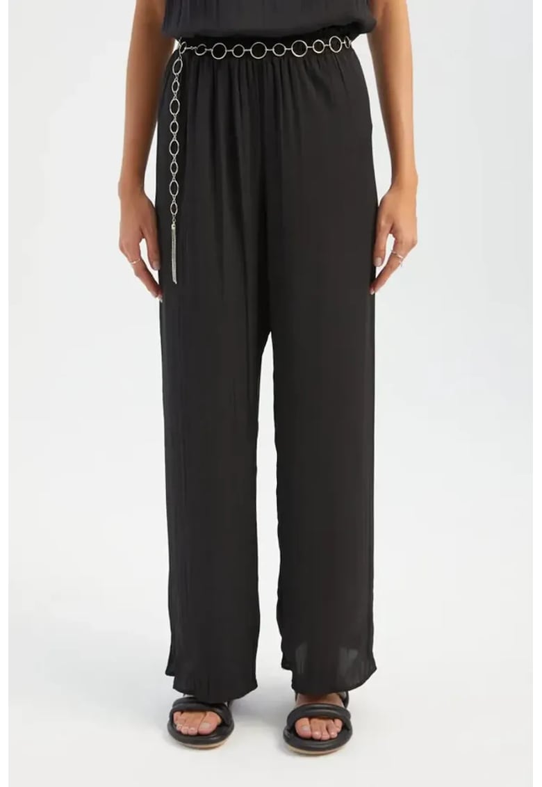 Pantaloni dama - cu talie inalta - croiala dreapta - negri - textil