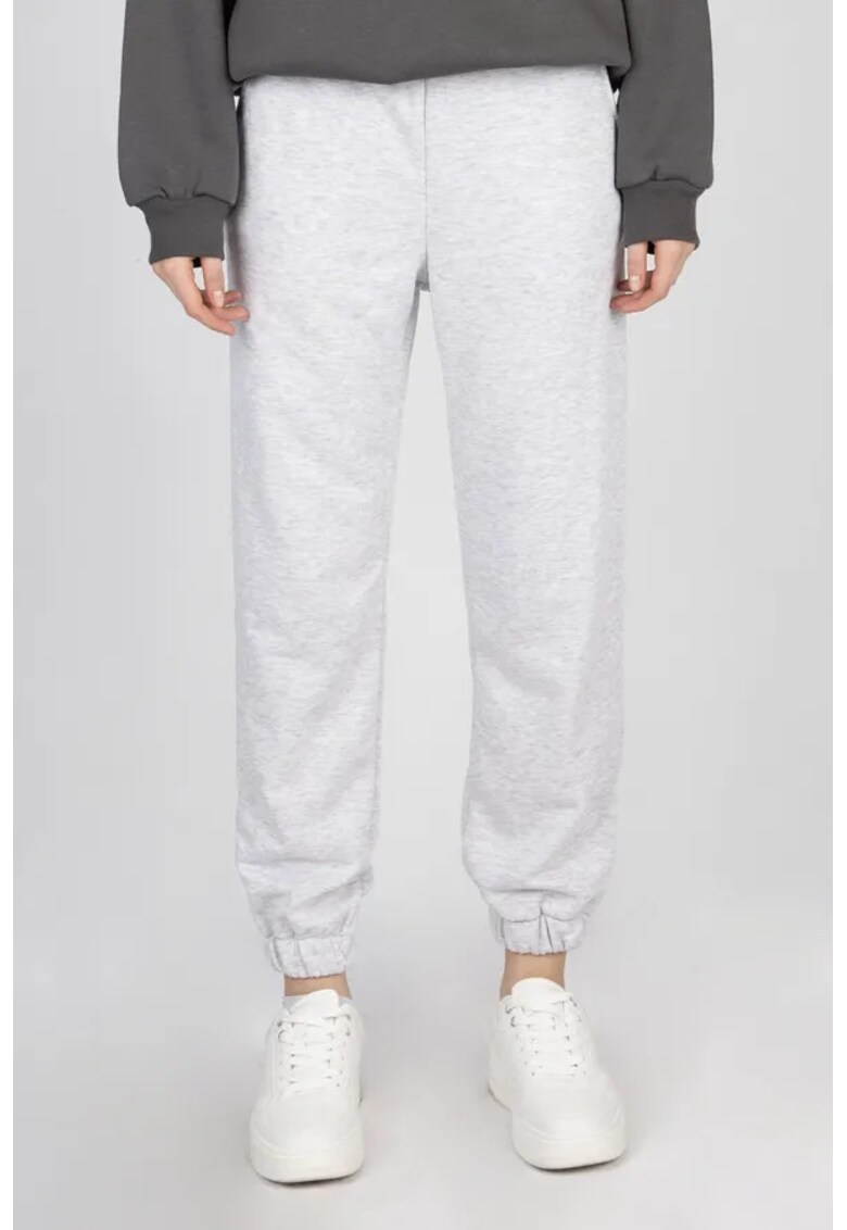 Pantaloni jogger dama - talie medie - elastic - gri - textil