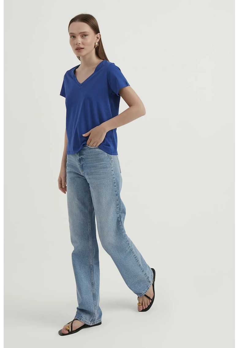 Tricou decolteu in V - Albastru