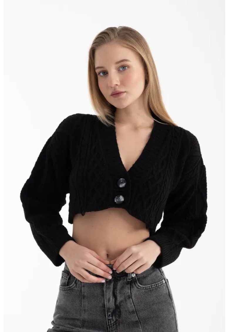 Cardigan crop cu decolteu in V