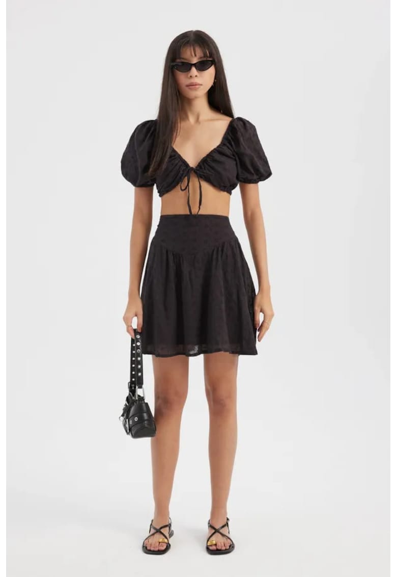 Set Top cu Decolteu Inima si Fusta Mini dama - Textil - Negru