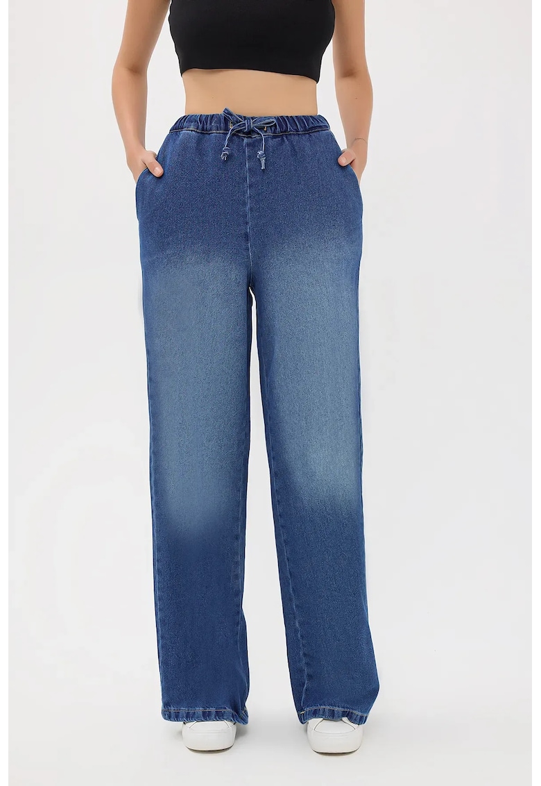 Blugi dama - bumbac - talie inalta - albastru