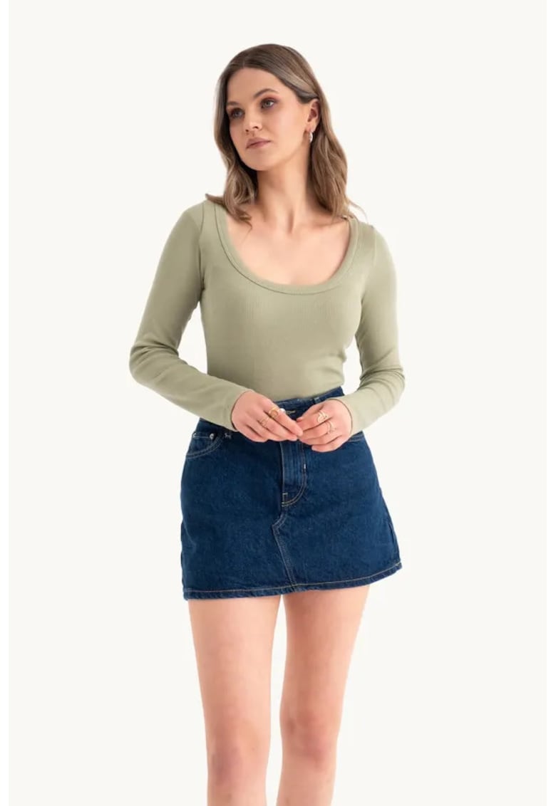 Bluza dama - croptop Basic - maneca lunga - bej - bumbac