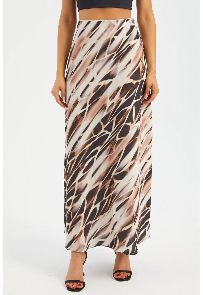 Fusta maxi dama - textil - talie inalta - animal print - multicolor
