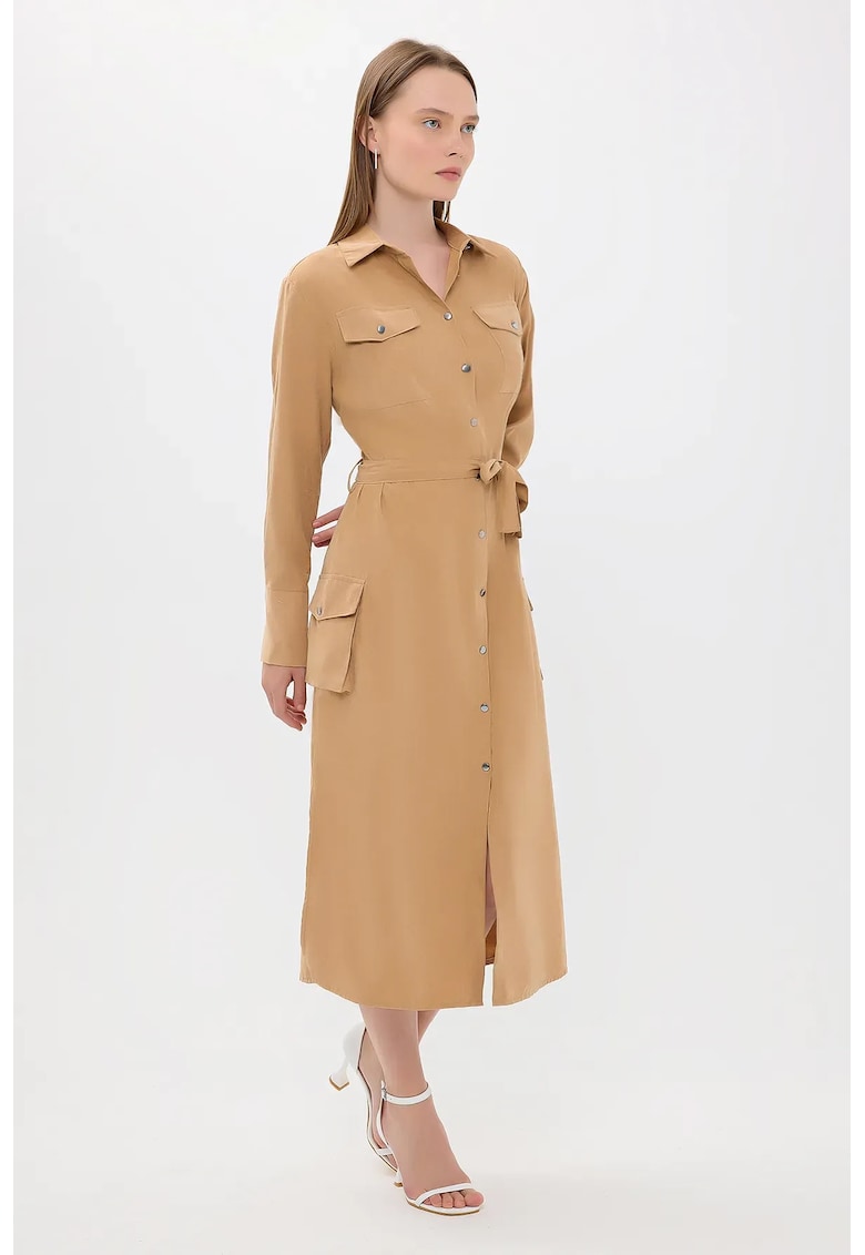 Rochie midi - maneca lunga - detaliu cu nasturi - fabricat din materiale de calitate