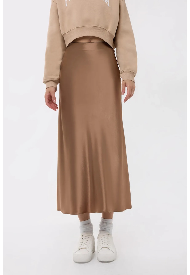 Fusta midi dama - talie inalta - satin - maro