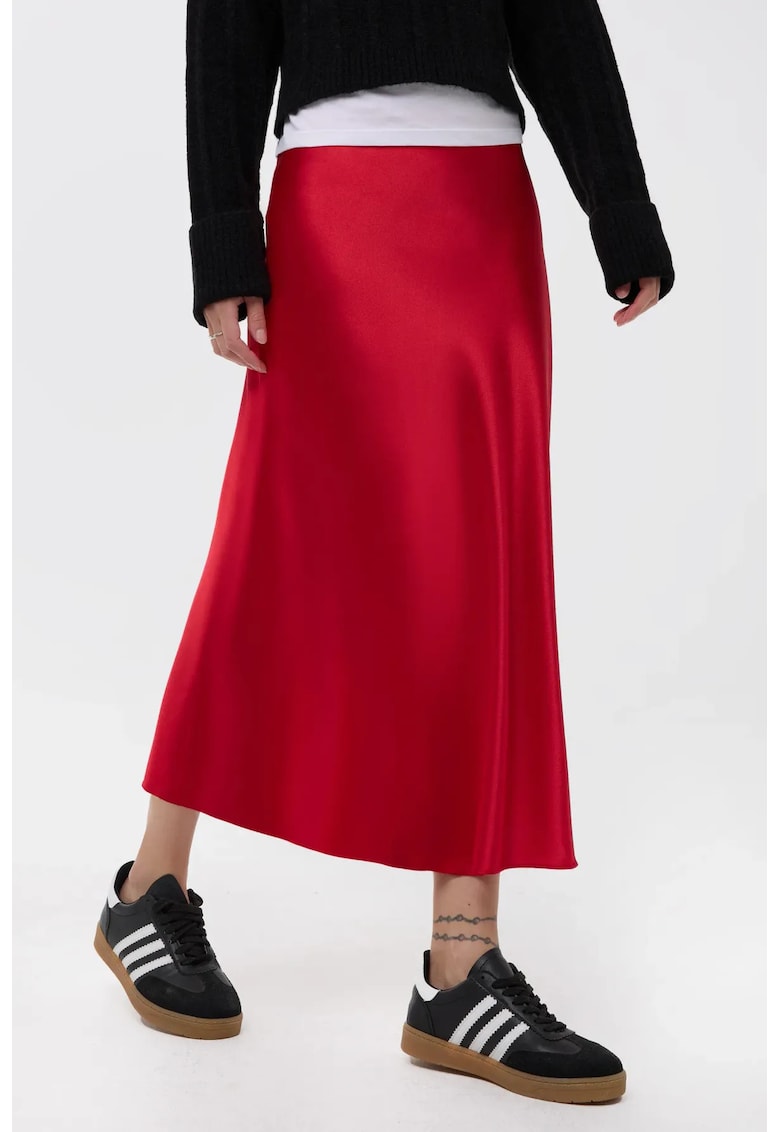 Fusta din satin cu talie inalta