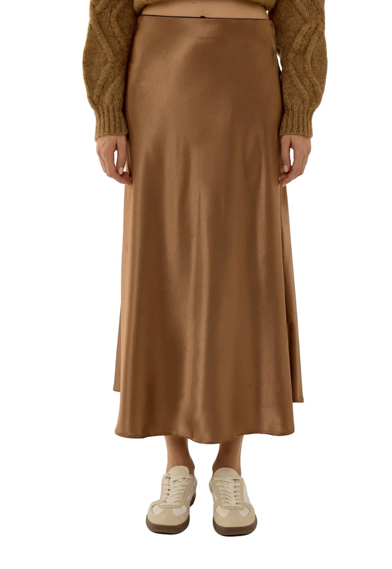 Fusta midi dama talie inalta - satin - maro