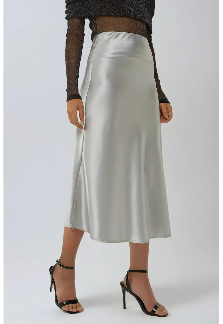 Fusta cu talie inalta din satin