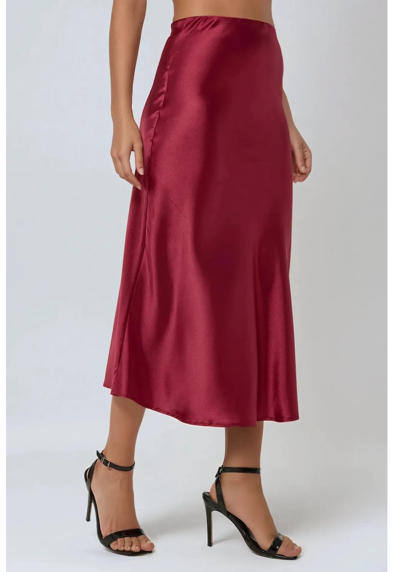 Fusta midi dama - talie inalta - satin - rosu