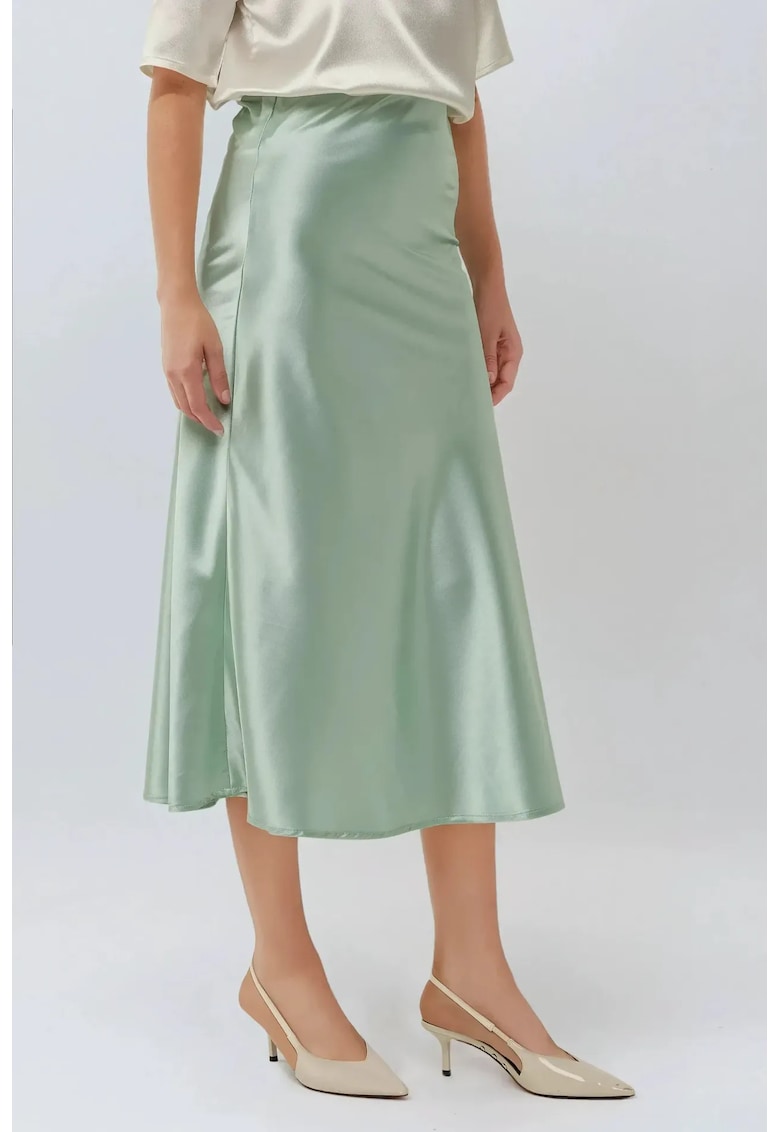 Fusta midi dama cu talie inalta - satin - verde