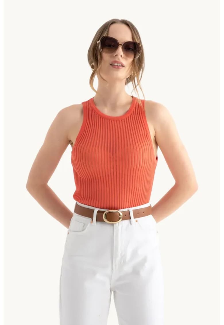 Maiou - guler rotund - nervuri din plasa - roz - jerseu -