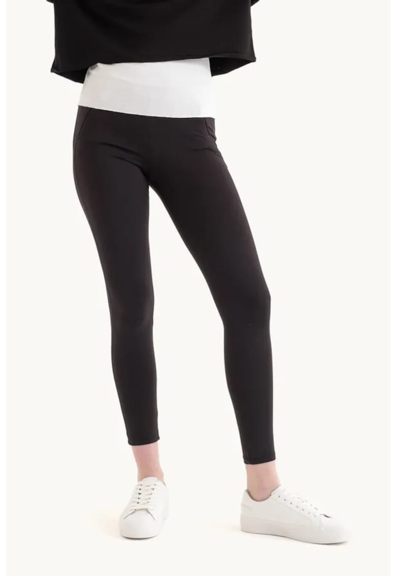 Colanti - cu talie inalta si buzunar - negri - textil - Negru -