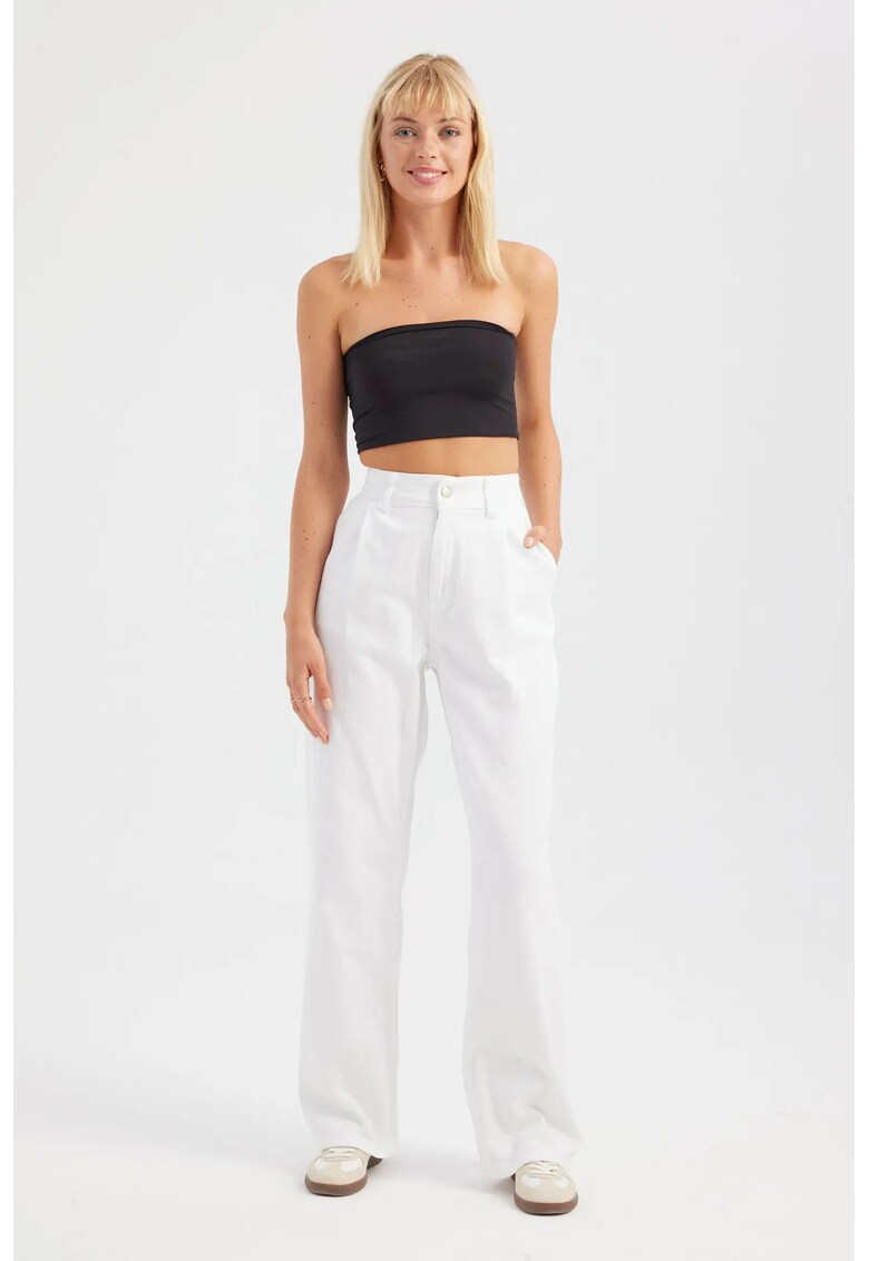 Blugi dama - plisati - talie inalta - picior larg - denim - alb