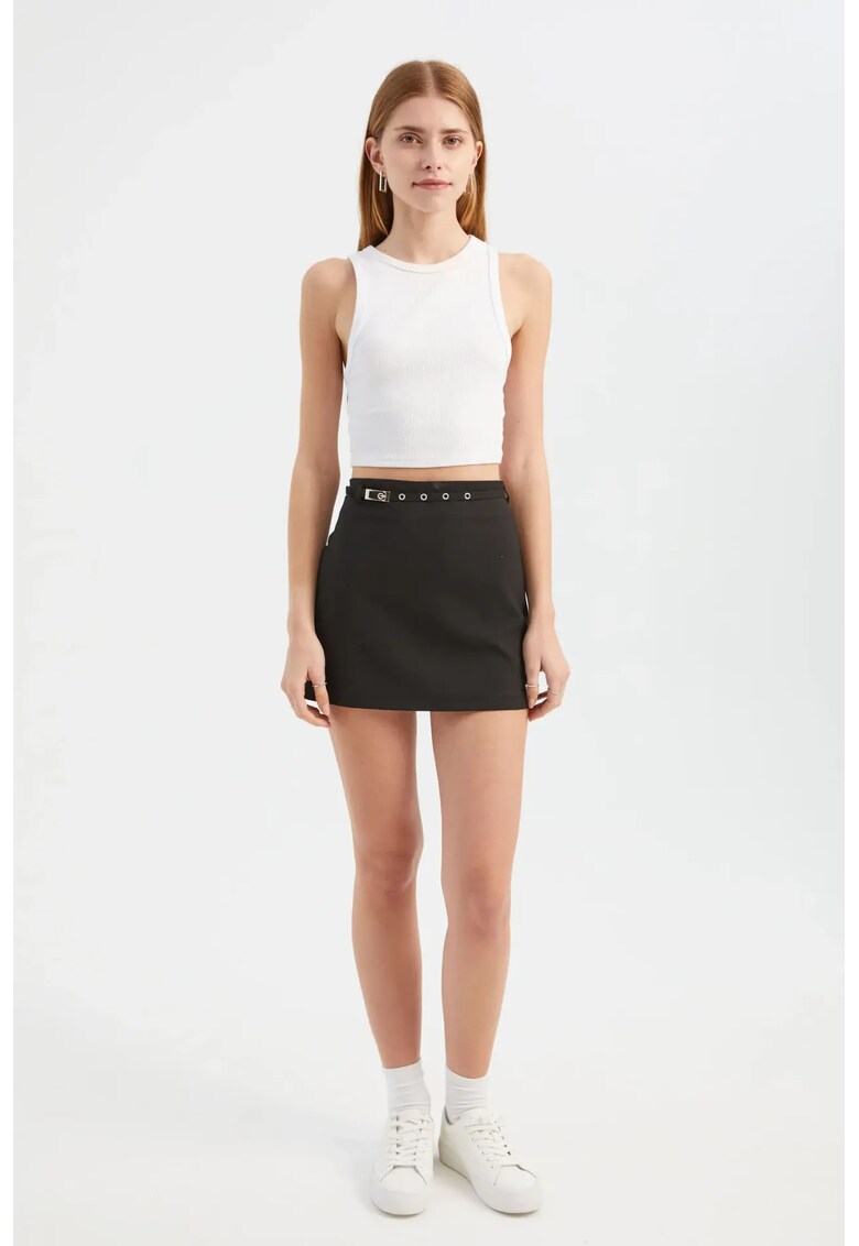 Fusta mini dama talie inalta - textil - negru