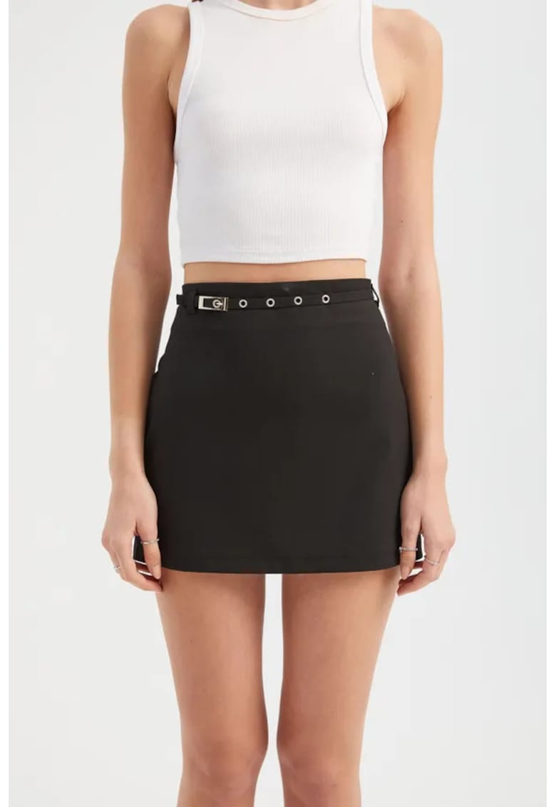 Fusta mini dama talie inalta - textil - negru