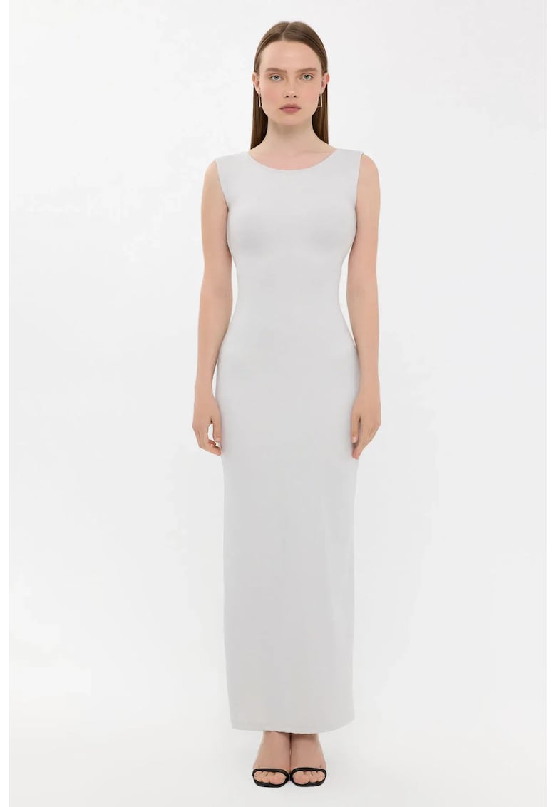 Rochie maxi - Bodycon - Decolteu rotund - Gri - Elastan/Poliamida