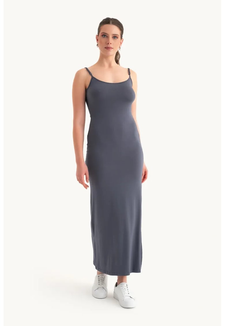 Rochie maxi - bretele subtiri - gri - material moale