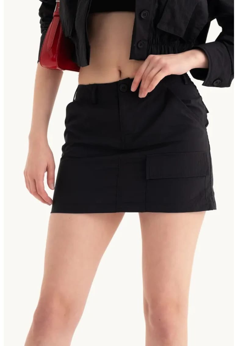 Fusta mini - cu buzunar - textil - Negru