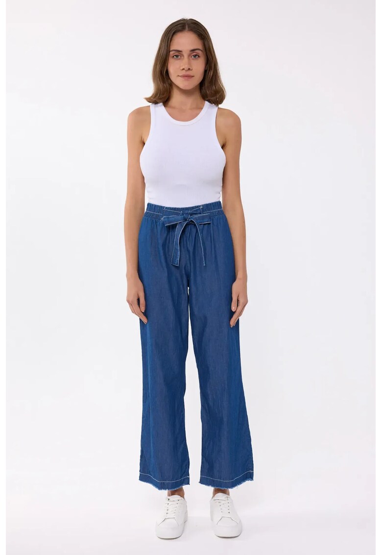 Blugi dama bumbac - evazati - talie inalta - albastru