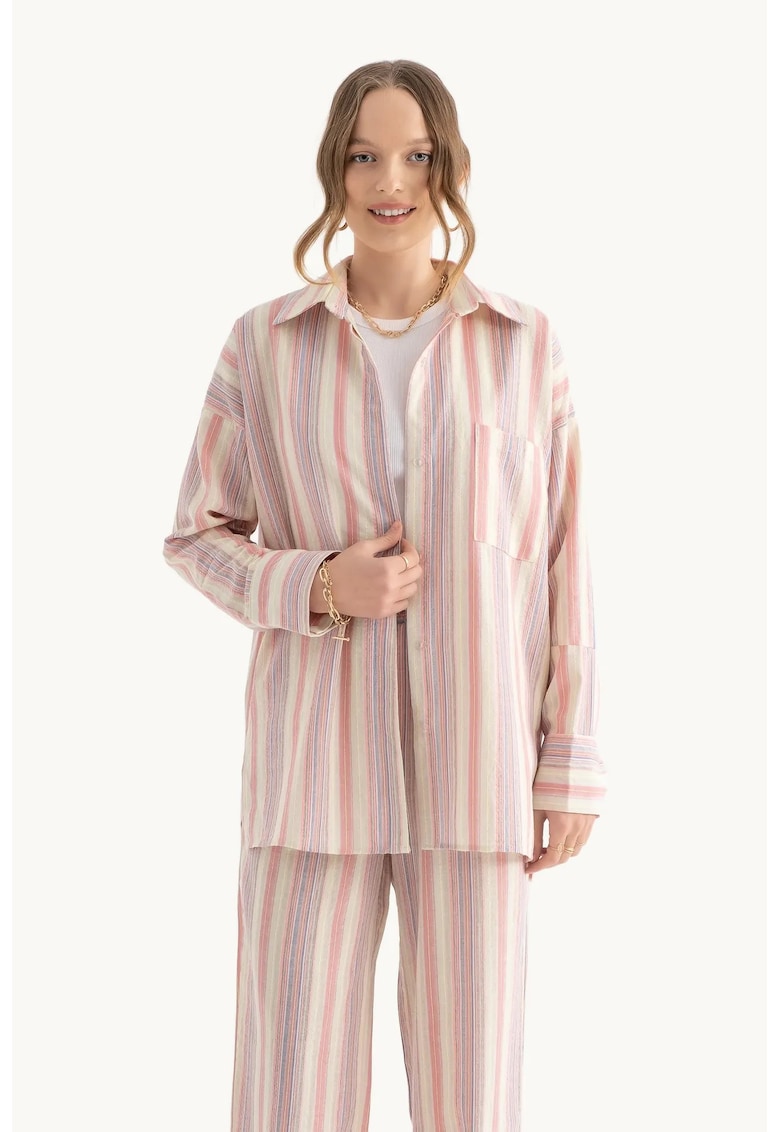 Camasa supradimensionata dama - textil - cu dungi - multicolor