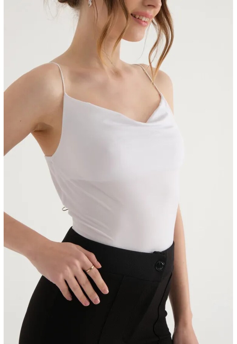 Top dama - top cu bretele spaghetti - incretit - jerseu - Alb - Alb