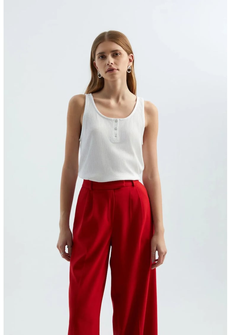 Maiou - guler rotund - cu nasturi - alb - jerseu