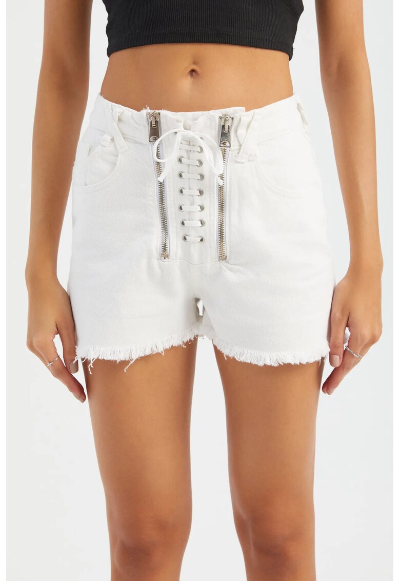 Pantaloni scurti dama - denim - talie medie - alb