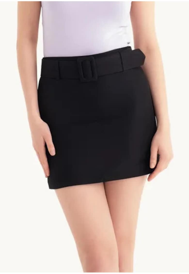 Fusta mini dama - talie inalta - textil - negru